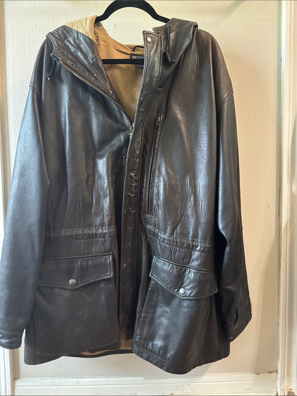 Polo by Ralph Lauren Dark Brown Hooded Leather Field Jacket